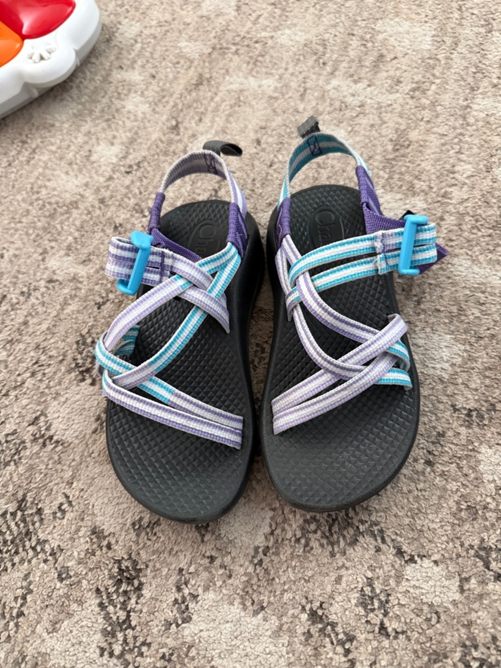 Chaco Black Sandal with Lavender and Teal Straps